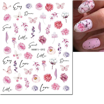 3d Nail Art Decals Elegant White RoyalBlue Roses Flowers Adhesive Sliders Nail Stickers Decoration For Nail Manicure