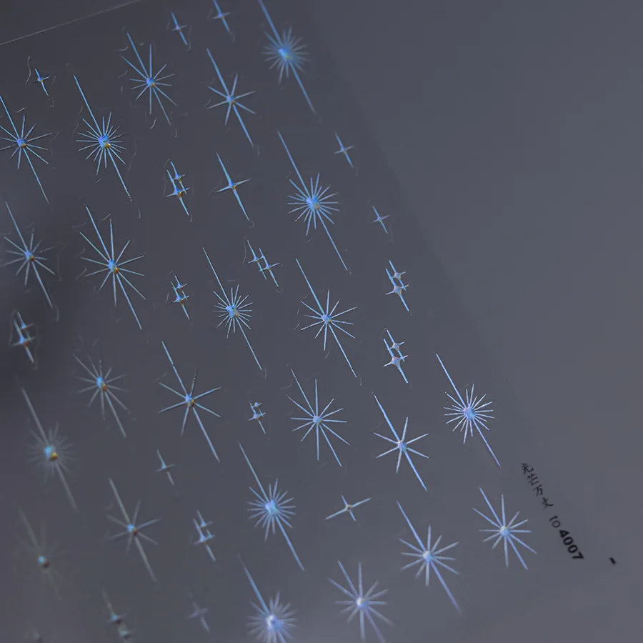 1pcs Sparkle 5D Embossed Star Nail Sticker Metallic Silver Starlight Nail Decals 8*10cm Adhesive Manicure Slider Supplies #Y2K