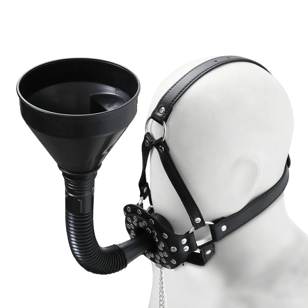 Fetish Toilet Funnel Open Mouth Gag Mask Hood PU Leather BDSM Funnel Oral Enema Drool Plug Gag Head Harness Bondage Adult Game