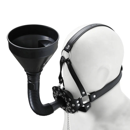Fetish Toilet Funnel Open Mouth Gag Mask Hood PU Leather BDSM Funnel Oral Enema Drool Plug Gag Head Harness Bondage Adult Game
