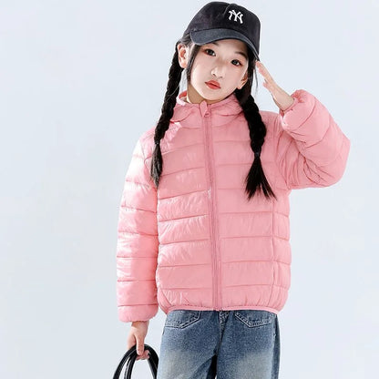 Autumn Children Lightweight Down Coat Winter Boys Girls Solid Hooded Outerwear For 4-10 Years Kids Cotton Clothes Warm Jacket