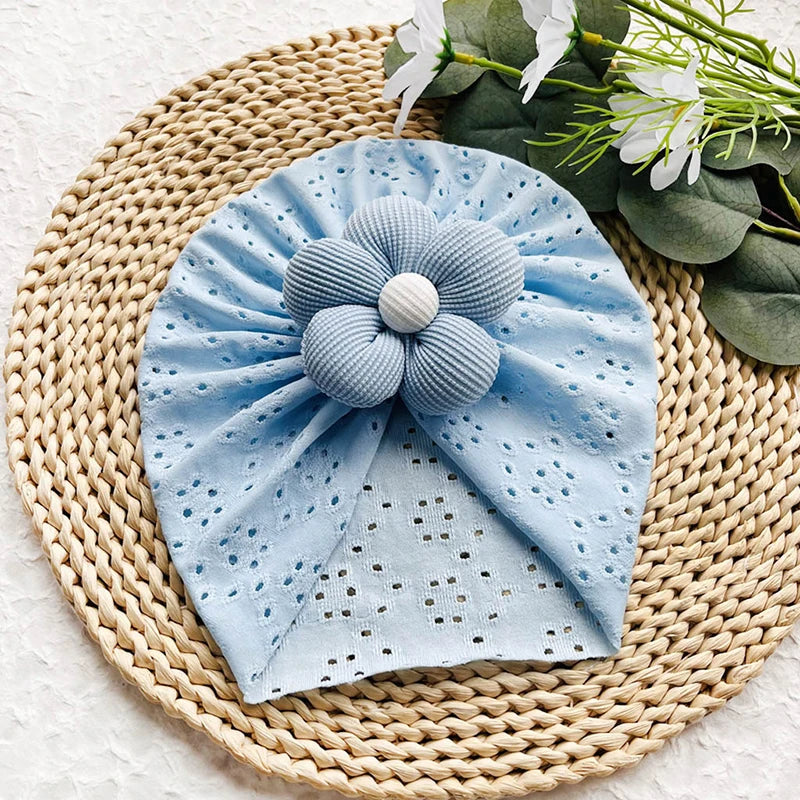 Lovely Flower Baby Hat Elastic Newborn Indian Cap Hollow Breathable Turban Baby Girls Hats Beanies Kids Infant Hair Accessories