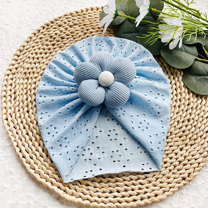 Lovely Flower Baby Hat Elastic Newborn Indian Cap Hollow Breathable Turban Baby Girls Hats Beanies Kids Infant Hair Accessories