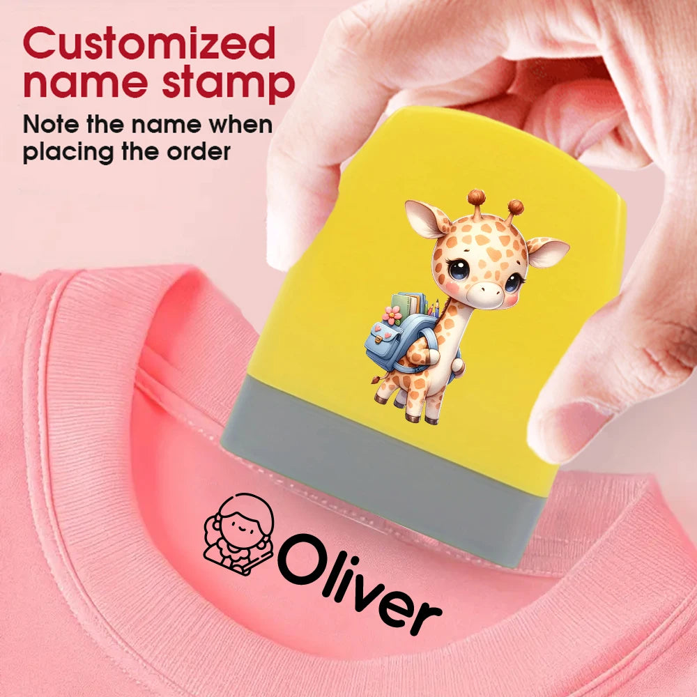 Cartoon Giraffe Customized Name Stamps for Kids,Personalized Waterproof Stamp for Clothing Name Seal for Student&Child