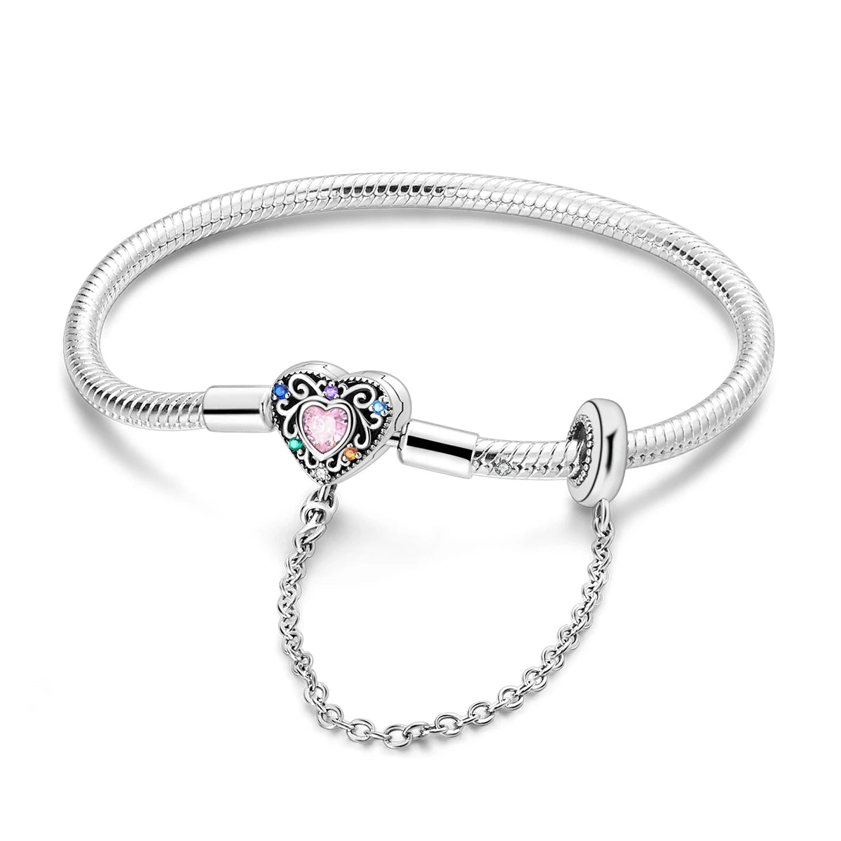 New Charm Bracelet 925 Silver Heart Shape Holy Mother Snake Chain Clasp Bracelet Fit Original Bead DIY Fashion Jewelry