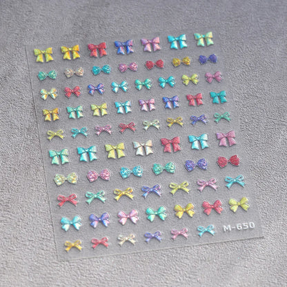 Black White Bow Tie Mini Bowknot Line Rhinestones Gold Silver Laser 5D Self Adhesive Nail Art Decoration Sticker Manicure Decals