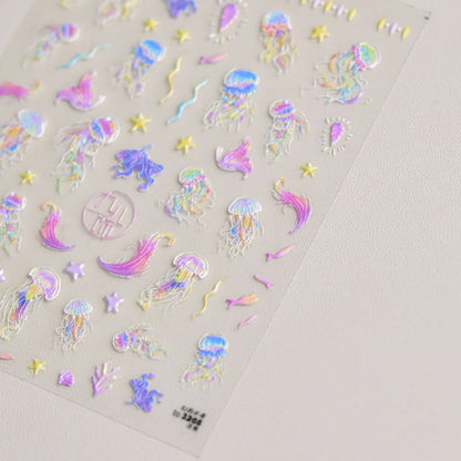 Shiny Blowing Bubble Nail Decorations Stickers 5D Shell Light Love Cat Bubble Transfer Slider Sticker DIY Summer Manicure Decals