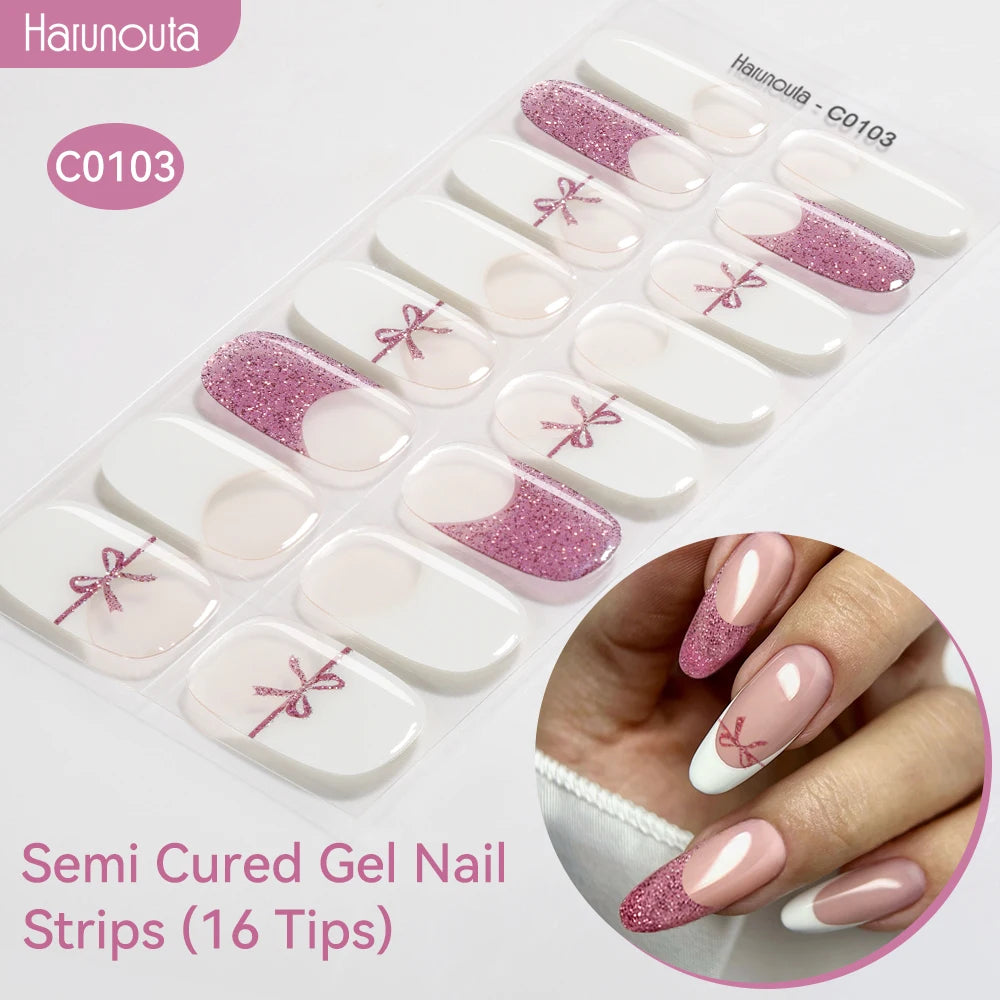Gradient Auroras Semi Cured Gel Nail Strips Sparkly Shinning DIY Gel Polish Stickers for Nails Works with UV/LED Nail Lamps