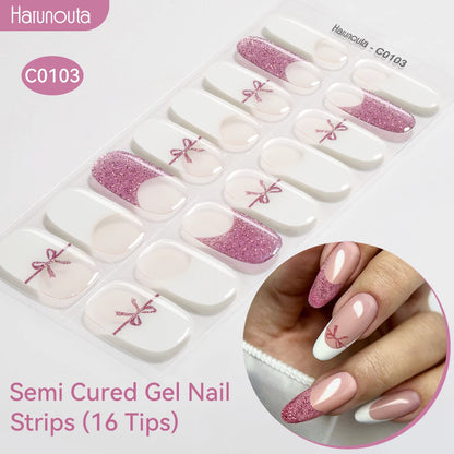Gradient Auroras Semi Cured Gel Nail Strips Sparkly Shinning DIY Gel Polish Stickers for Nails Works with UV/LED Nail Lamps