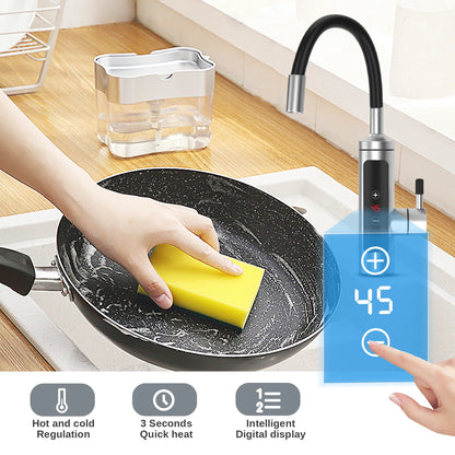 3000W Stainless Steel Electric Heating Tap, Electric Kitchen Tap Instantaneous Water Heater with LCD Temperature Display,360° Rotatable Hot Water Tap for Kitchen Bathroom