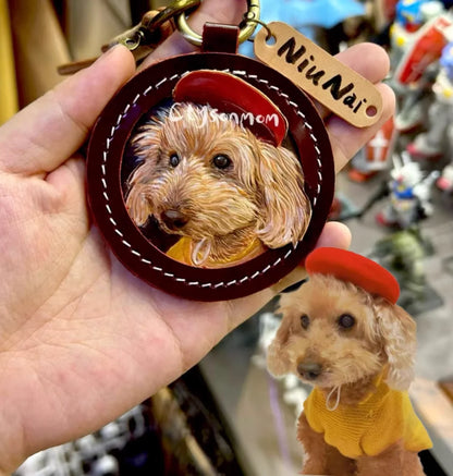 Pet Souvenirs Pet Nameplate Souvenirs Leather Carving Pet Pictures Customized Car Dog Cat Portrait 3D Image