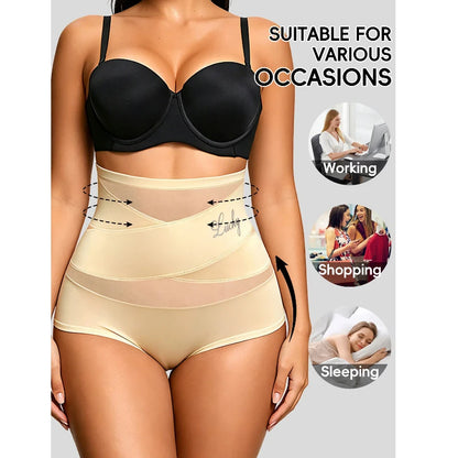 Hot Sale High Waisted Women's Panties Breathable Mesh Cross Tummy Cinching No Trace Triangle Panties Tummy Tuck Shaper