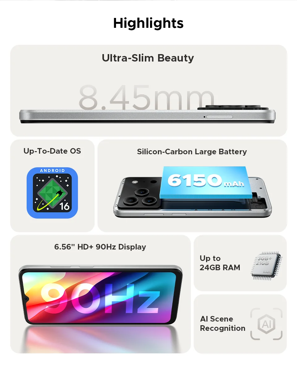 Global Version DOOGEE Note 56 Smartphone Android 16 6150mAh Battery 6.56'' Display 24GB RAM + 64GB ROM 8MP Camera Mobile Phone