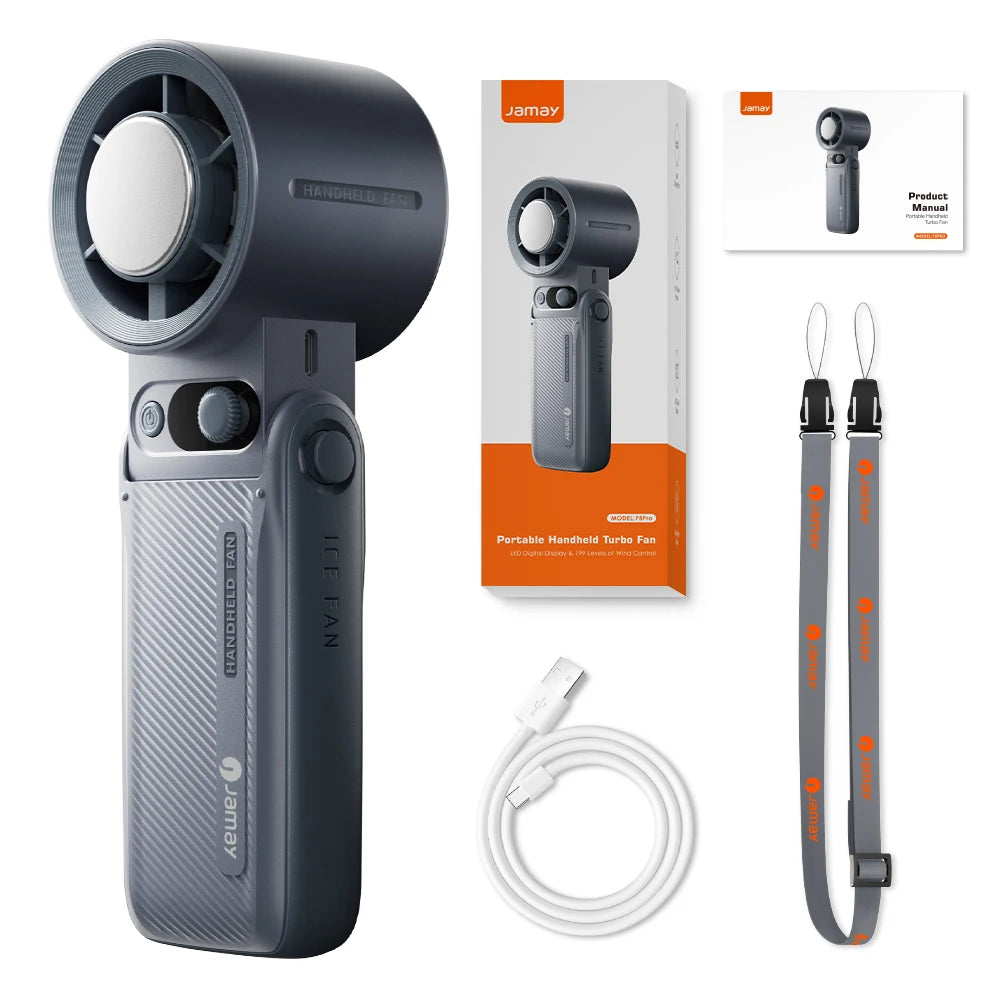 Portable Handheld Fan Strong Wind 199 Gear Wind Speed LED Digital Display Adjustable Outdoor 3-in-1 Handheld Fan 8000mAh F5PRO