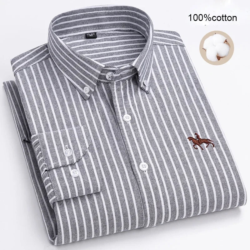 Large Size Full Men's Shirts 100% Pure Cotton Oxford Business Casual Shirt Soft Slim Fit Formal Plain Shirt Long Sleeve Clothes