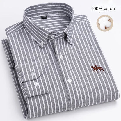 Large Size Full Men's Shirts 100% Pure Cotton Oxford Business Casual Shirt Soft Slim Fit Formal Plain Shirt Long Sleeve Clothes