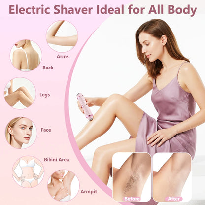 Electric Shaver for Women Waterproof Wet & Dry Hair Razors 2 in 1 Double Head Portable Bikini Hair Trimmer Detachable Head Shave