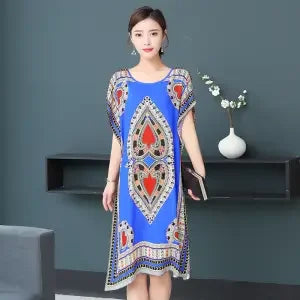 Casual Elegant Bohemian Printed Ethnic Style Retro Floral Woman Summer Street Wear Batwing Sleeve Loose Tunic Maternity Dress