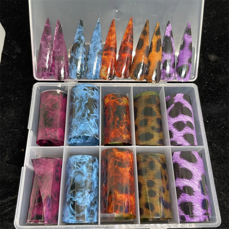 New Flower Nail Foils for Transfer Paper Stickers Floral Adhesive Fruit Nails Wraps Fish DIY Water Marble Nail Art Decorations