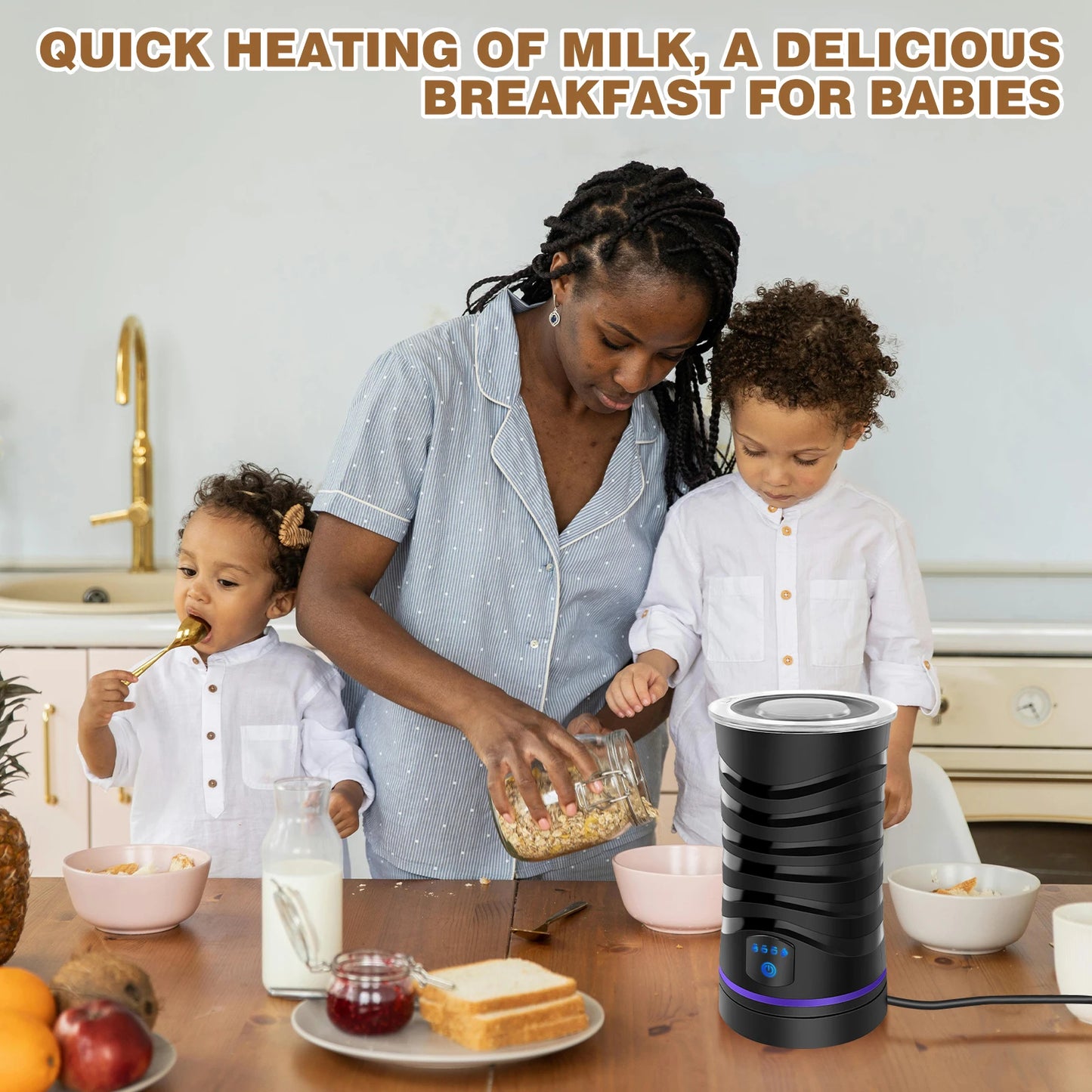 4-in-1 Electric Milk Frother & Warmer - 600ml Large Capacity, for Hot/Cold Froth, Hot Milk & Chocolate