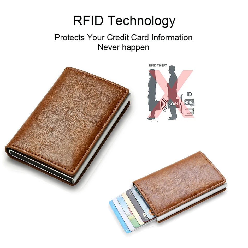 Carbon Fiber Credit Card Holder Wallets Men Brand Rfid Black Magic Trifold Leather Slim Mini Wallet Small Money Bag Male Purses