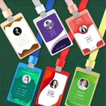 Office Supplies Luxury Metal Material Business Card Holder Credit Id Card Badge Holder With Exquisite Lanyard Custom