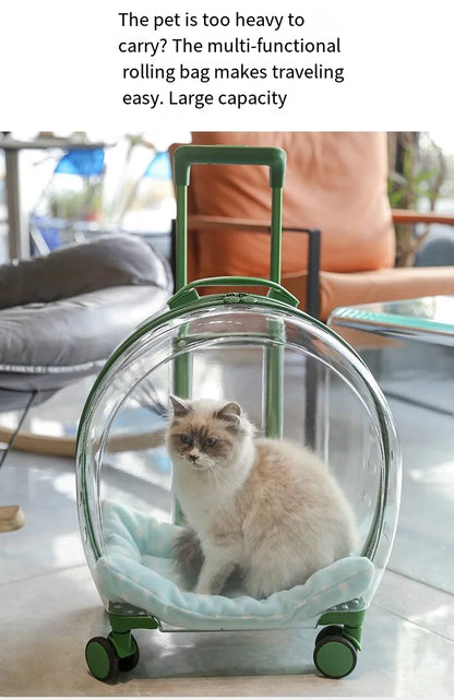 2026 Large Capacity Pet Suitcase for Two Cats Dogs Breathable Clear Wheel Portable Carry-on Luggage Pet Travel Bag