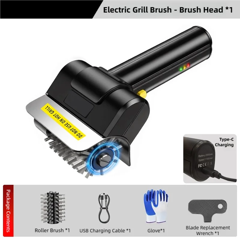 TINSOL Electric Stainless Steel BBQ Brush Rechargeable Wireless Cleaning Brush Outdoor Cleaning Brush Grill Brush