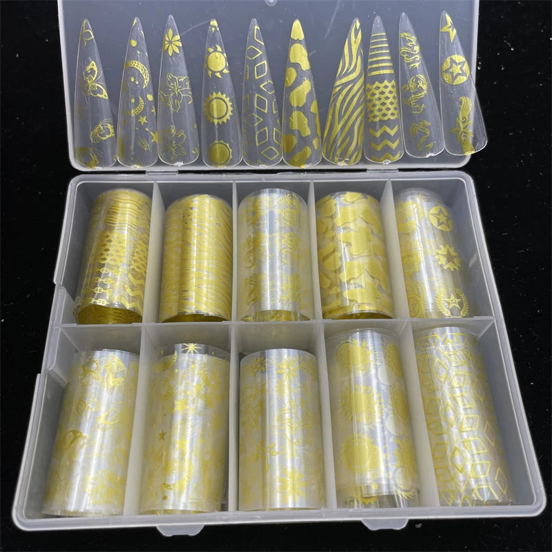 New Flower Nail Foils for Transfer Paper Stickers Floral Adhesive Fruit Nails Wraps Fish DIY Water Marble Nail Art Decorations