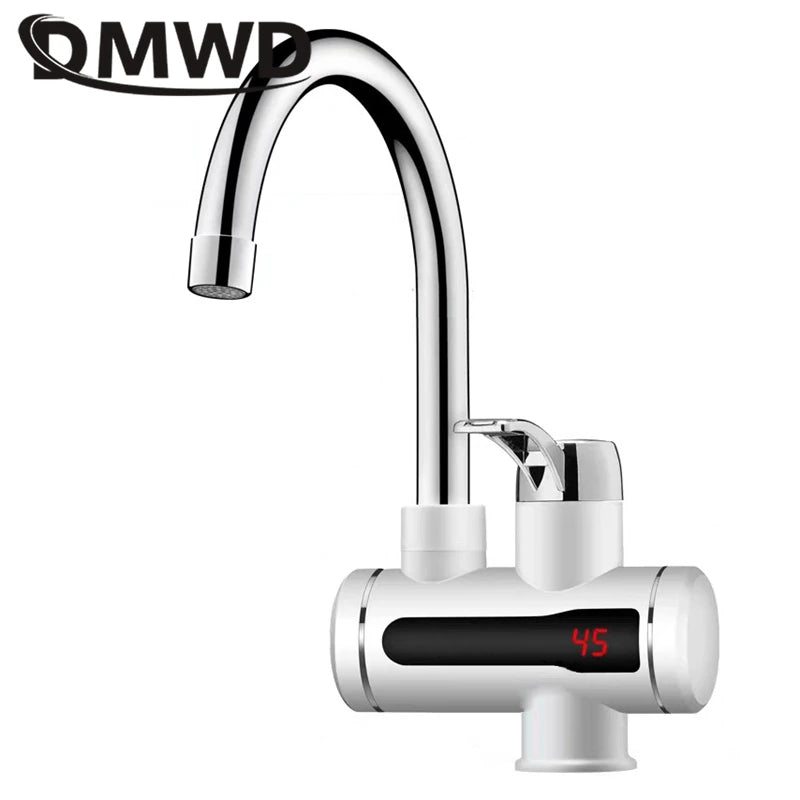 DMWD Electric Instant Hot Water Faucet Stainless Steel Water heater with LED Temperature Display Tankless Tap For Kitchen shower