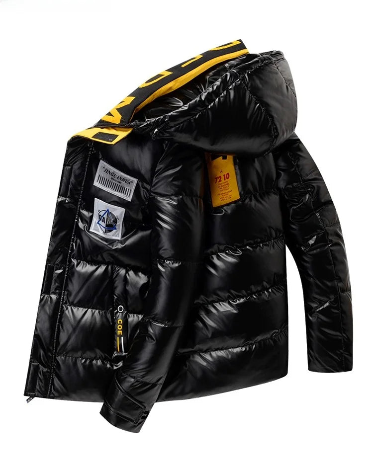 New Winter Men's down Jacket Thickened Short Bright Leather Fur Collar Warmth Anti-Cold Youth Short Stylish Polyester Fiber