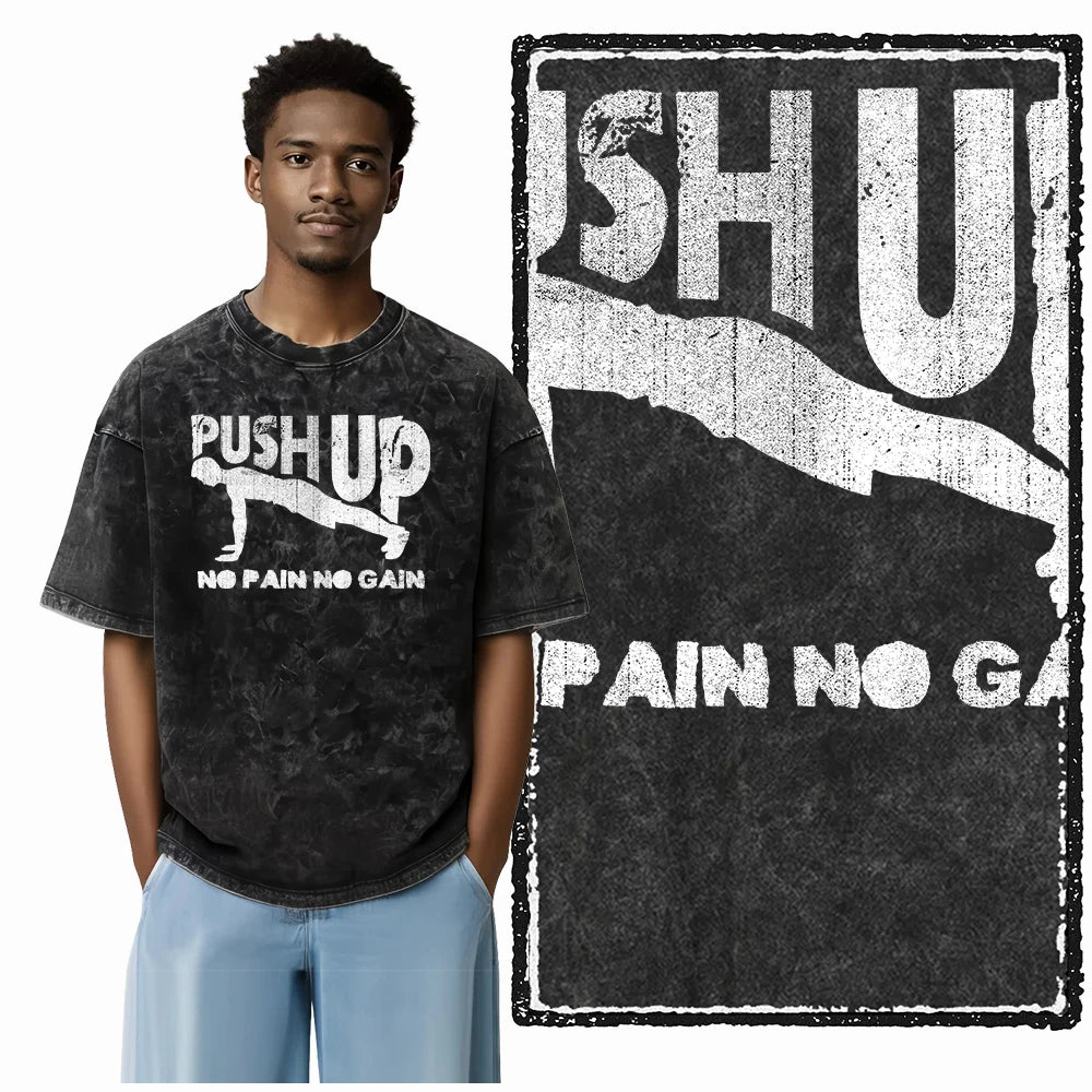 YG BODY BUILDING Printed Cotton Acid Washed Graphic Unisex T Shirt Cool CROSSFIT Streetwear Men Tshirts Big Size Tee for Men