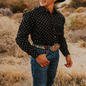 2024 Men's Long Sleeve Western Denim Shirt, Outdoor Casual Party, HD Pattern, Soft and Comfortable Button Lapel T-shir