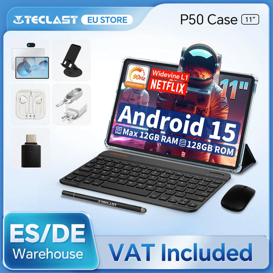 Teclast P50 Case Android 15 Tablet 11\" 90Hz Max 12Gb (4Gb+8Gb Expansion) Ram 128 Gb Rom T606 8-Core Widevine L1 7000Mah Type-C
