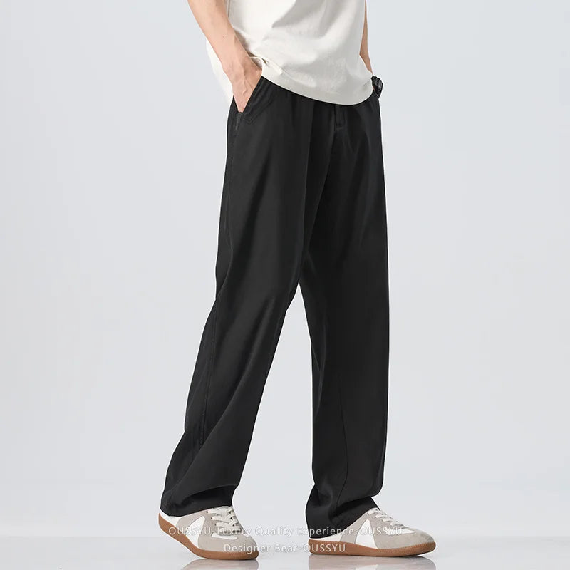 Summer Lyocell Fabric Ultra-thin Trousers Men's Loose Straight Cool Breathable Daily Sports Blue Casual Trousers Fashion Korean