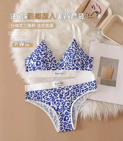 Summer New Women's Leopard Print Traceless and Steel Rim Bra Adjustable Shoulder Strap Back Women's Underwear Set