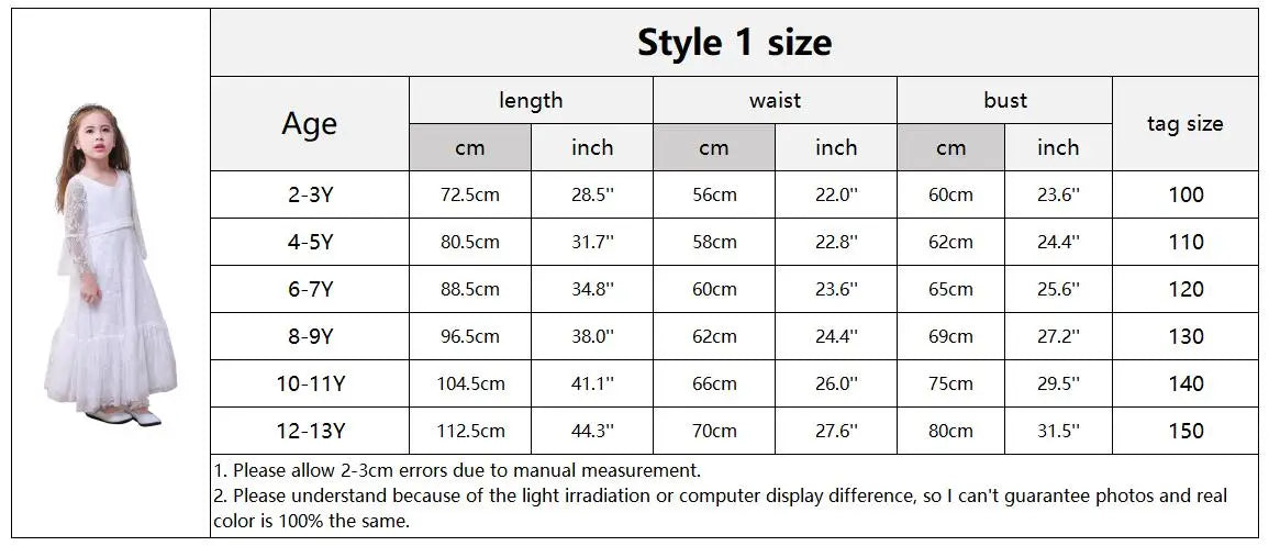 Kids Clothes White Lace Girls Full Sleeve Princess Dress Wedding Fancy Girl Long Dresses Elegant Evening Party Ball Gown 2 to 14