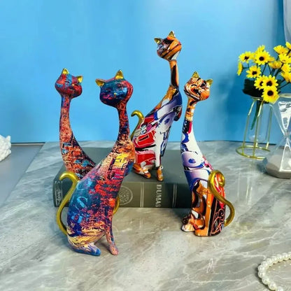 Home Decor Nordic Graffiti Art Oil Painting Cat Decoration Resin Abstract Ornament Figurines Bedroom Desktop Porch Cat Sculpture