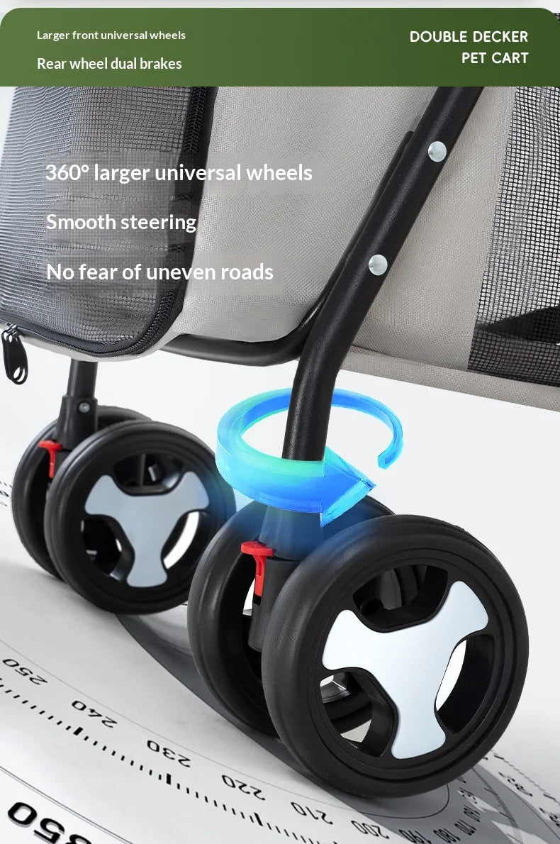 Luxury Double-Layer Eco-friendly ABS Material 4-Wheel Pet Stroller Small Large Dogs Cats Lightweight Travel Pet Carriers