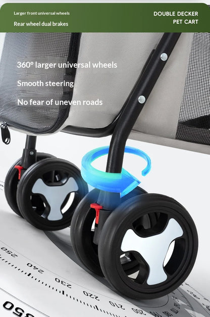 Luxury Double-Layer Eco-friendly ABS Material 4-Wheel Pet Stroller Small Large Dogs Cats Lightweight Travel Pet Carriers