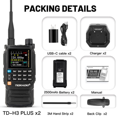 TIDRADIO H3 Plus Long Range Walkie Talkies Wireless Programming Air Band Long Range Tow Way Radio Frequency Copy Station