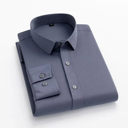 55-105KG Men's long sleeved elastic shirt, non ironing business dress, professional work attire, stand up collar shirt