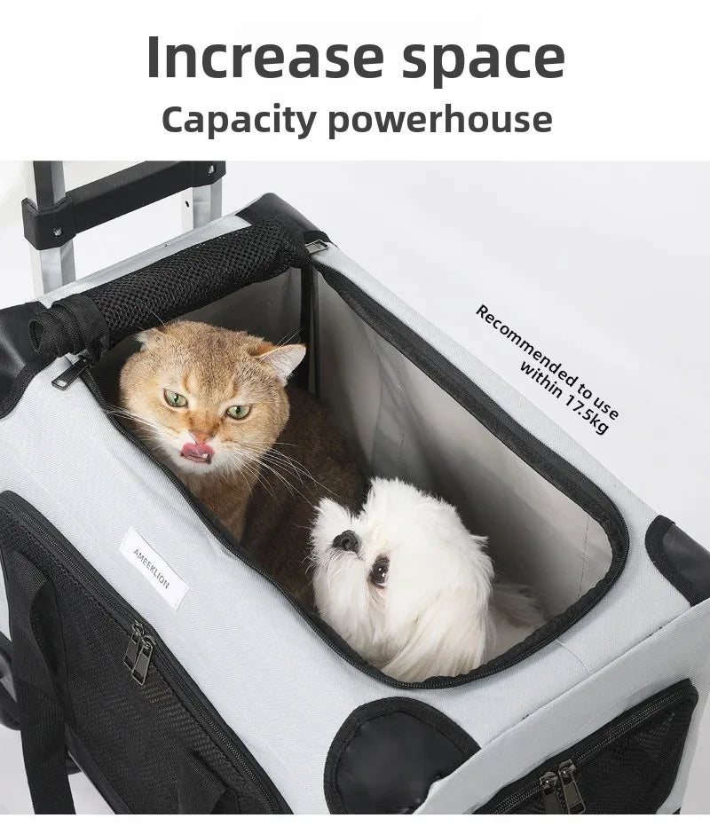 Large Wheel Breathable Pet Rolling Carrier Large Capacity Travel Bag For Two Cats Dogs Portable Car Pet Stroller
