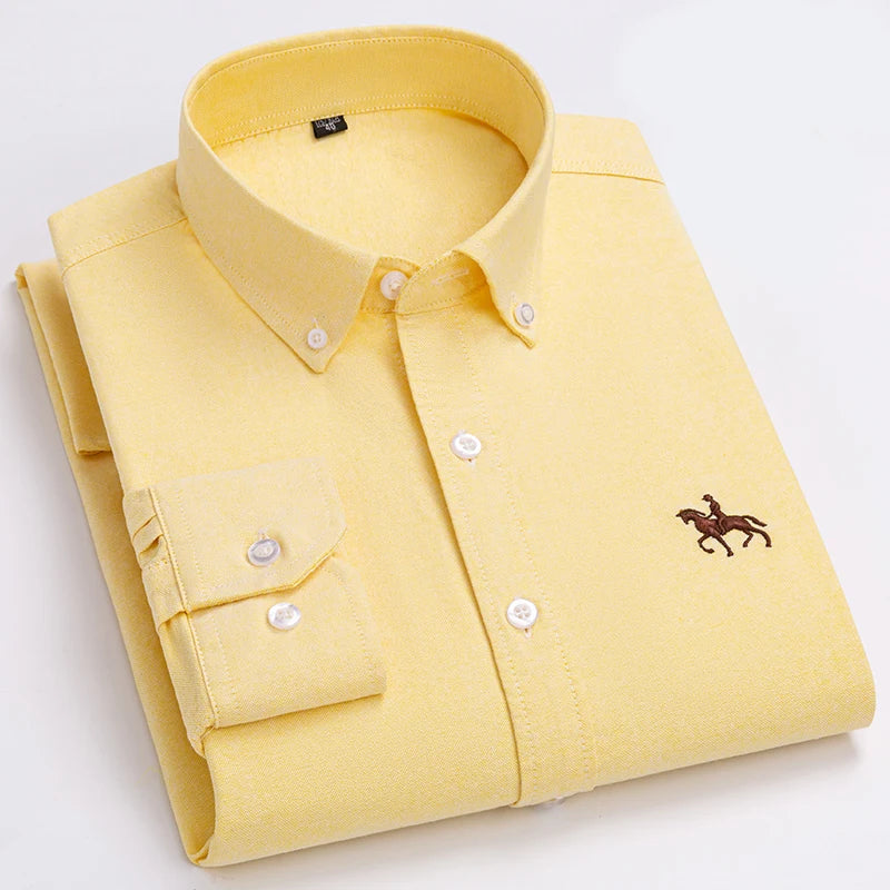 Basic Oxford Dress Shirt For Men Long Sleeve 100% Pure Cotton Solid  Casual Plaid Striped Social Business Male Regular-Fit S-6XL