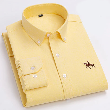 Basic Oxford Dress Shirt For Men Long Sleeve 100% Pure Cotton Solid  Casual Plaid Striped Social Business Male Regular-Fit S-6XL