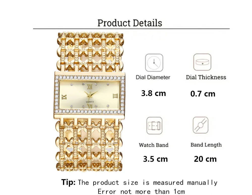 Luxury Noble Gold Ladies Quartz Watch Fashion Women's Skeleton Bracelet full Dress Clock Watches