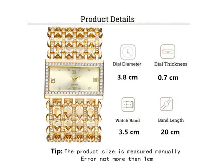 Luxury Noble Gold Ladies Quartz Watch Fashion Women's Skeleton Bracelet full Dress Clock Watches