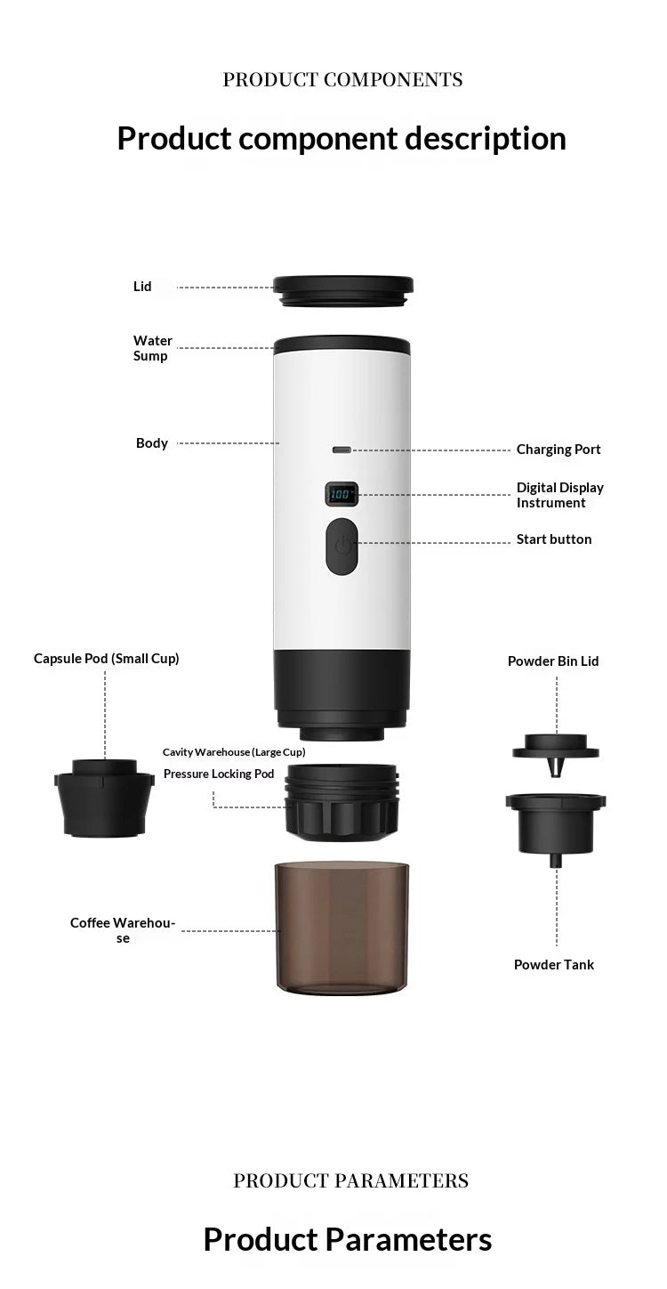 New Upgraded Version Outdoor Wireless Portable Espresso Machine Car Electric Heating Capsule Coffee Machine Suitable for Home