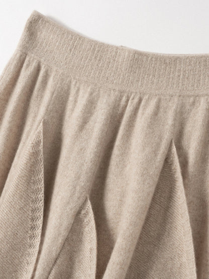 French 100% Pure Cashmere Skirt Ruffle Irregular A-line Soild Midi Sirt Autumn Winter Women Elegant Pleated  Knit Dress Fashion
