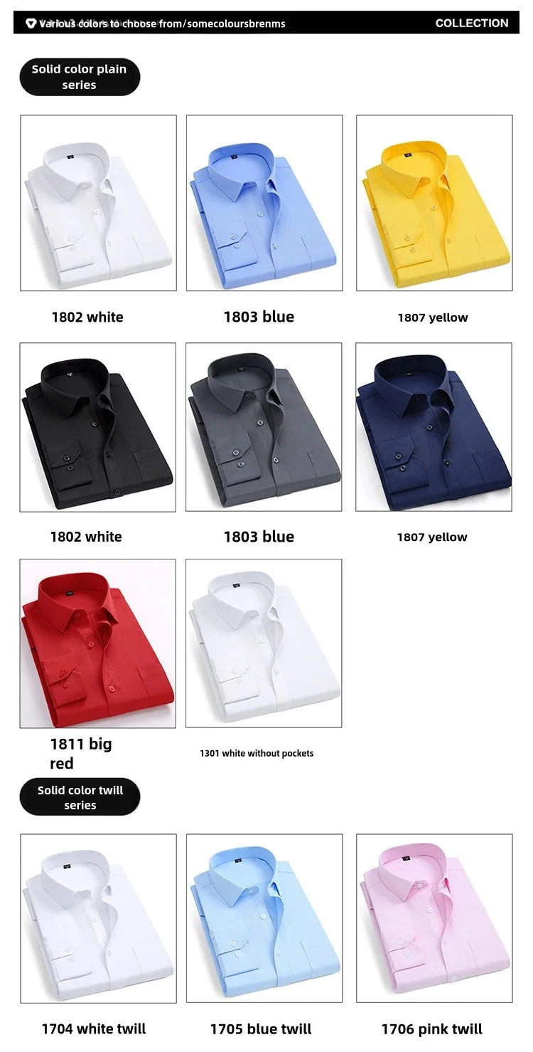 Men's Long-Sleeved Shirt Business Casual Solid Color Striped Plaid Spring Summer Free Ironing All Fit Tooling Comfortable